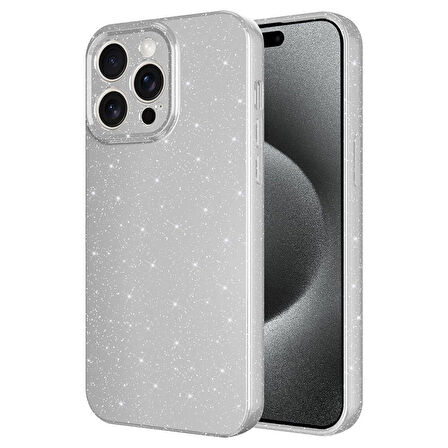 Vendas iPhone 15 Pro Max Uyumlu Koton Serisi Kamera Korumalı Simli Lüks Silikon Kılıf