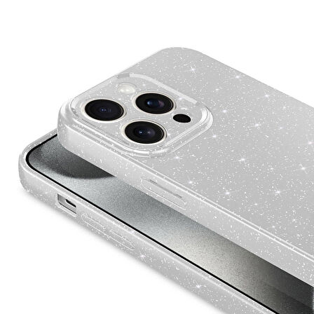 Vendas iPhone 15 Pro Max Uyumlu Koton Serisi Kamera Korumalı Simli Lüks Silikon Kılıf