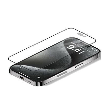 Vendas iPhone 15 Pro Uyumlu Anti-Dust Warrior 9D Full Cover Temperli Cam Ekran Koruyucu