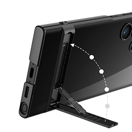 Vendas Samsung Galaxy S24 Ultra Kılıf Zore Kamera Korumalı Şeffaf Dikey Standlı Ays Kapak