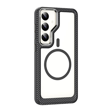 Vendas Samsung Galaxy S24 Plus Kılıf Magsafe Şarj Özellikli Sert PC Karbon Fiber Kenar Tasarımlı Zore Libero Kapak
