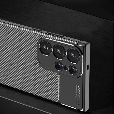 Vendas Samsung Galaxy S24 Ultra Uyumlu Kılıf Deep Dizayn Auto Focus Tasarım Karbon Fiber Görünümlü Kılıf