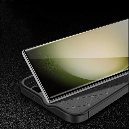 Vendas Samsung Galaxy S24 Ultra Uyumlu Kılıf Deep Dizayn Auto Focus Tasarım Karbon Fiber Görünümlü Kılıf