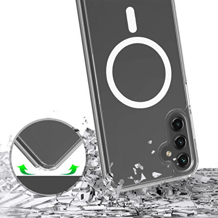Vendas Samsung Galaxy S23 FE Kılıf Magsafe Şarj Özellikli Şeffaf Sert PC Zore Embos Kapak