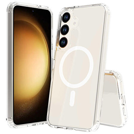 Vendas Samsung Galaxy S23 FE Kılıf Magsafe Şarj Özellikli Şeffaf Sert PC Zore Embos Kapak