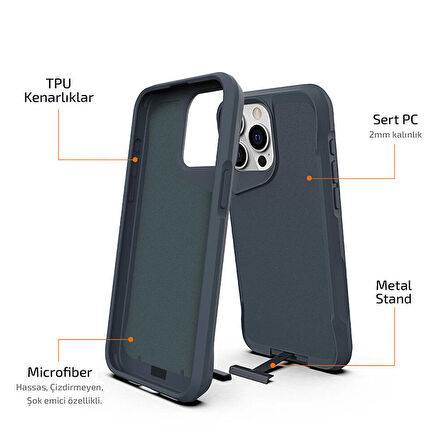 Vendas Apple iPhone 15 Pro Max Kılıf Zore Airbag Kenarlı T-Max Mat Standlı Kapak