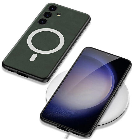 Vendas Samsung Galaxy S24 Plus Kılıf Magsafe Şarj Özellikli Deri Tasarımlı Zore Kıpta Nubuk Kapak