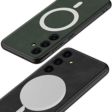 Vendas Samsung Galaxy S24 Kılıf Magsafe Şarj Özellikli Deri Tasarımlı Zore Kıpta Nubuk Kapak