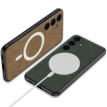 Vendas Samsung Galaxy S24 Kılıf Magsafe Şarj Özellikli Deri Tasarımlı Zore Kıpta Nubuk Kapak