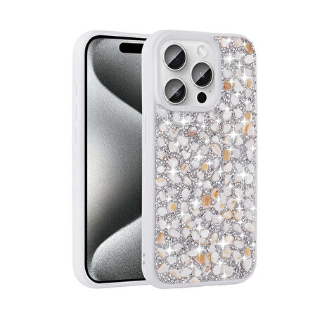 Vendas Apple iPhone 15 Pro Kılıf Parlak Taşlı Tasarım Zore Linea Kapak