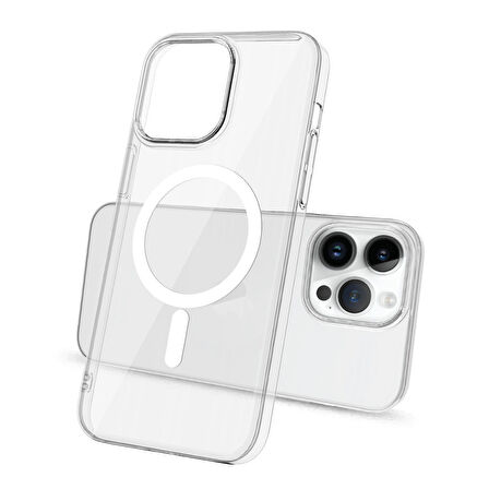 Vendas iPhone 14 Pro Kılıf Zore Wireless Şarj Özellikli Şeffaf Tek Kamera Çerçeveli Porto Kapak