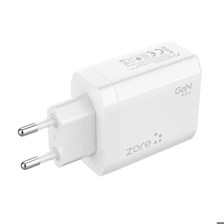 Vendas GaN Tech Type-C PD4.0 USB-A QC3.0 Hızlı Şarj Özellikli Zore Always-02 45W Seyahat Şarj Başlığı