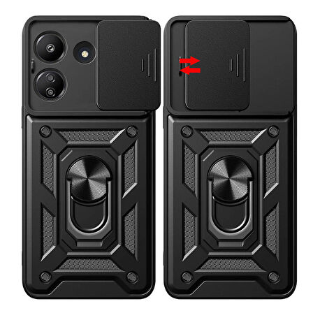 Vendas Xiaomi Redmi 13C Kılıf Magnetik Standlı Kamera Korumalı Zore Sürgülü Vega Kapak