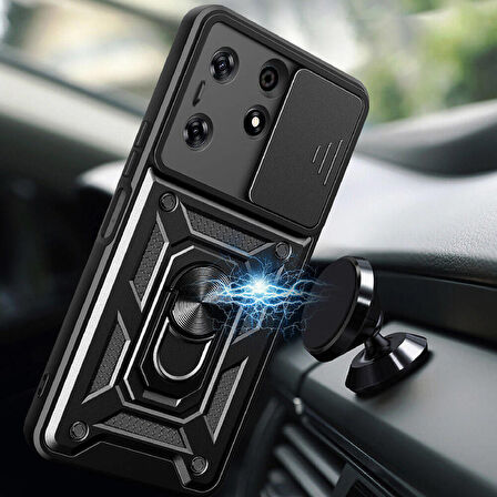 Vendas Tecno Spark 10 Pro Kılıf Magnetik Standlı Kamera Korumalı Zore Sürgülü Vega Kapak
