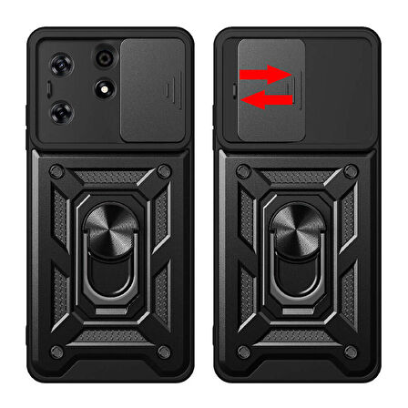 Vendas Tecno Spark 10 Pro Kılıf Magnetik Standlı Kamera Korumalı Zore Sürgülü Vega Kapak