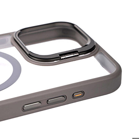 Vendas iPhone 15 Pro Kılıf Magsafe Wireless Şarj Özellikli Standlı Zore Magsafe Klon Lensli Kapak