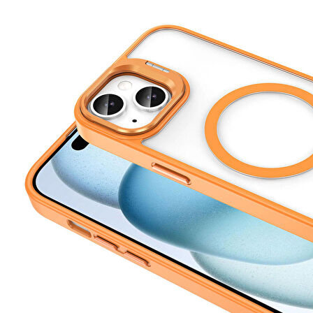 Vendas iPhone 14 Kılıf Magsafe Wireless Şarj Özellikli Standlı Zore Magsafe Klon Lensli Kapak