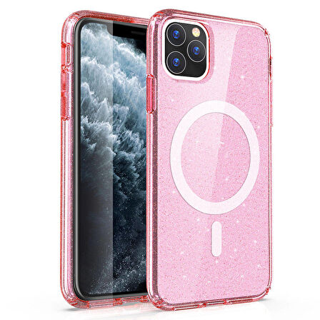 Vendas iPhone 11 Kılıf Magsafe Şarj Özellikli Parlayan Simli Saydam Renkli Zore Allstar Kapak