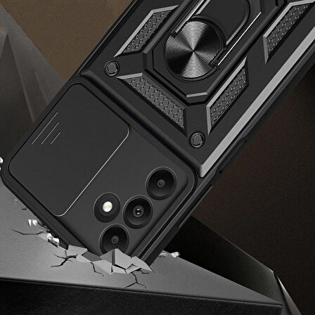Vendas Samsung Galaxy A15 Kılıf Magnetik Standlı Kamera Korumalı Zore Sürgülü Vega Kapak
