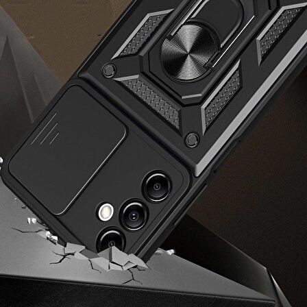 Vendas Samsung Galaxy A14 Kılıf Magnetik Standlı Kamera Korumalı Zore Sürgülü Vega Kapak