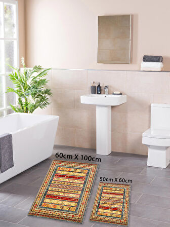 HOMİER Ekonomik Yıkanabilir Kaymaz Taban Banyo Paspas Seti İkili H-OT-4075A