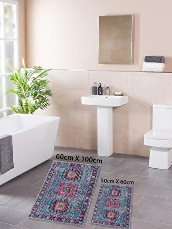 HOMİER Ekonomik Yıkanabilir Kaymaz Taban Banyo Paspas Seti İkili H-OT-4137A