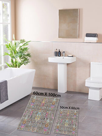 HOMİER Ekonomik Yıkanabilir Kaymaz Taban Banyo Paspas Seti İkili H-OT-4152A