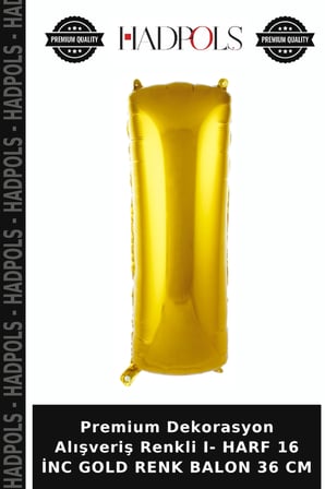 Premium Dekorasyon Alışveriş Renkli I- HARF 16 İNC GOLD RENK BALON 36 CM
