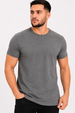 Erkek Bisiklet Yaka Kısa Kollu Esnek Penye Kumaş Slim Fit Spor Ve Günlük T-shirt Antrasit