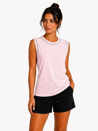 Kadın Konfor Modeli Oversize Kolsuz Terletmeyen Penye Kumaş Bisiklet Yaka 3'lü Sporcu Atlet Seti