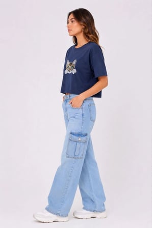 Kadın Tensel Terletmeyen Kumaş Kedi Baskılı Bisiklet Yaka Oversize Crop T-shirt Salaş Kısa Kollu