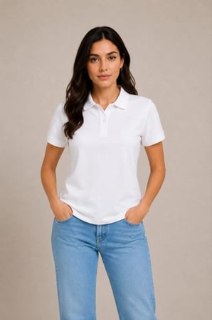 Kadın Beyaz Polo Yaka Nefes Alan Pike Kumaş Konfor Modeli Regular Fit Düğmeli Kısa Kollu T-Shirt