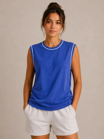 Kadın Konfor Modeli Oversize Kolsuz Terletmeyen Penye Kumaş Bisiklet Yaka 3'lü Sporcu Atlet Seti