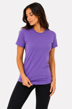Kadın Konfor Modeli Bisiklet Yaka Kısa Kollu Yumuşak Dokulu Penye Pamuklu Slim Fit T-shirt Mor