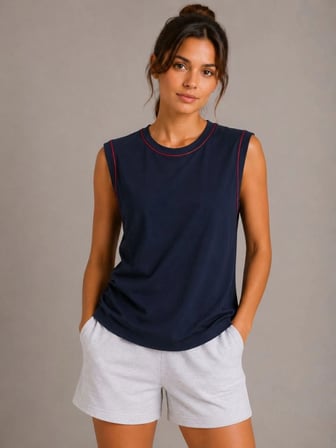 Kadın Konfor Modeli Oversize Kolsuz Terletmeyen Penye Kumaş Bisiklet Yaka 3'lü Sporcu Atlet Seti