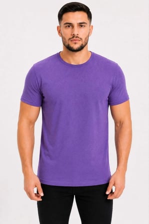 Erkek Bisiklet Yaka Kısa Kollu Esnek Penye Kumaş Slim Fit Spor Ve Günlük T-shirt Mor