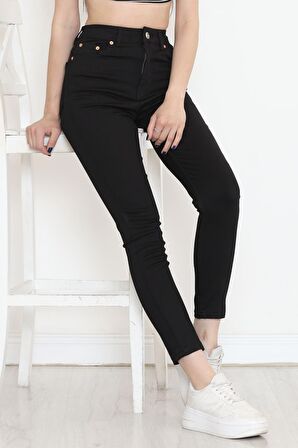 Yüksek Bel Süper Likralı Toparlayıcı Özellikli Kot Pantolon Skinny Dar Paça Jean Siyah - 18221