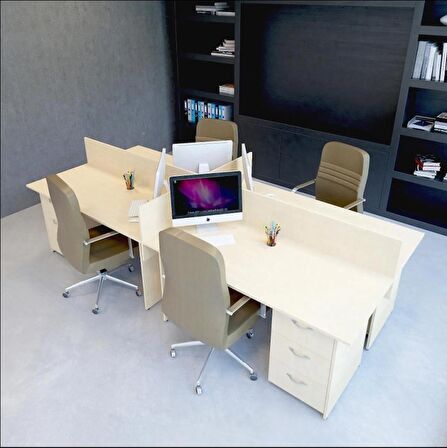 Vena Nil Workstation Dörtlü Çalışma Masa 320cm x 140cm x 115h Akçaağaç