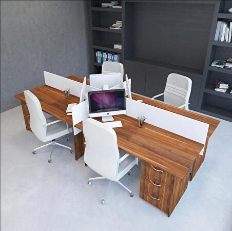 Vena Nil Workstation Dörtlü Çalışma Masa 320cm x 140cm x 115h Erik-Beyaz