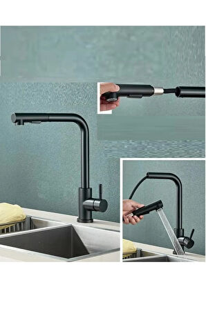 SİYAH SPİRALLİ MUTFAK EVYE BATARYASI ÇİFT MODLU TASARRUF FONKSİYONLU MAT SİYAH UZATMALI YENİ MODEL