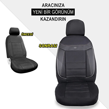 Mitsubishi L200 Çift Kabin Araçlara Uyumlu Oto Koltuk Kılıfı Seti-Venüs Serisi Siyah/Beyaz
