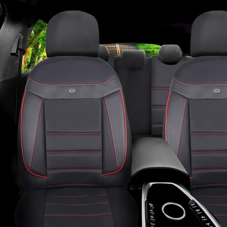 Nissan Primera Araçlara Uyumlu Oto Koltuk Kılıfı Seti - Venüs Serisi Siyah/Kırmızı