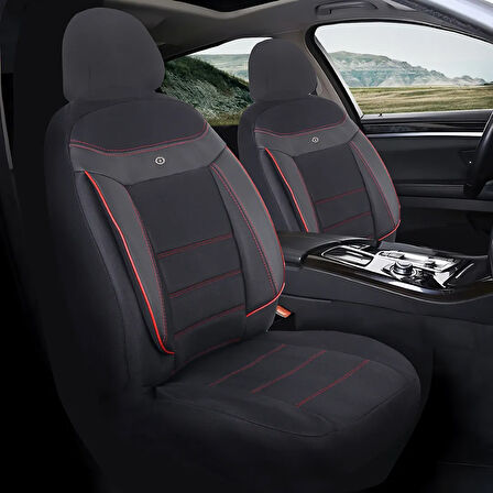 Fiat Bravo Araçlara Uyumlu Oto Koltuk Kılıfı Seti - Venüs Serisi Siyah/Kırmızı