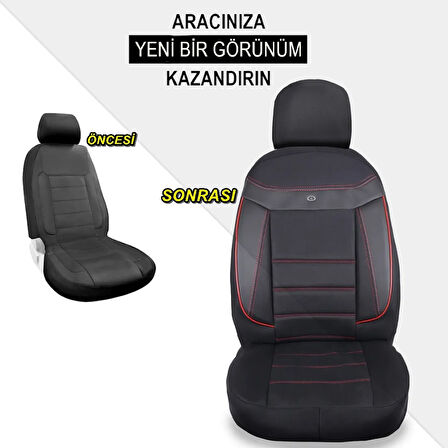 Ford Fiesta Araçlara Uyumlu Oto Koltuk Kılıfı Seti - Venüs Serisi Siyah/Kırmızı