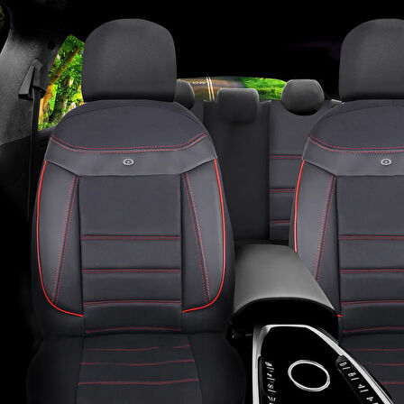 Kia Rio Araçlara Uyumlu Oto Koltuk Kılıfı Seti - Venüs Serisi Siyah/Kırmızı