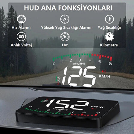 HUD Head-Up Display OBD Hız Göstergesi Dijital Ekranlı Araç Göstergesi Hız Voltaj Yağ Sıcaklığı