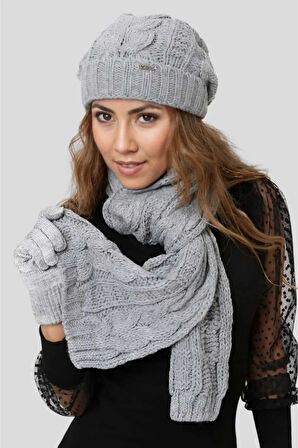 Uniquetrenders Kadın Örgü Triko Atkı Eldiven Bere Takımı 3'lü Set