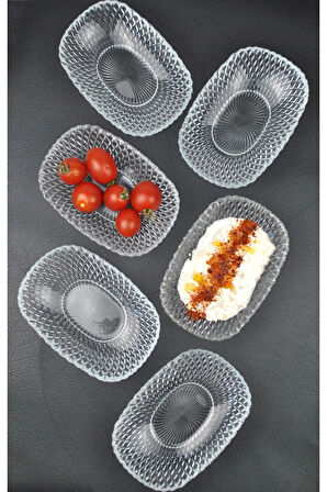 6'lı Cam Kase Sunum Kayık Tabak Meze Tabağı Çerez Kasesi 15cm- Vera
