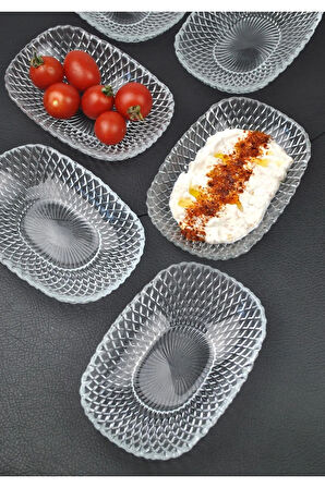 6'lı Cam Kase Sunum Kayık Tabak Meze Tabağı Çerez Kasesi 15cm- Vera