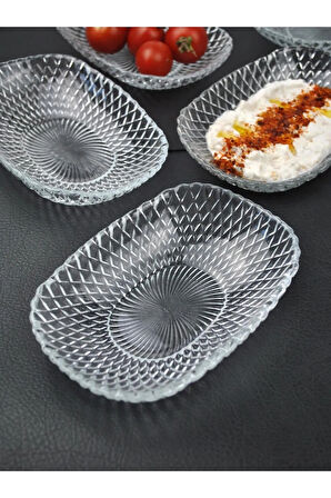 6'lı Cam Kase Sunum Kayık Tabak Meze Tabağı Çerez Kasesi 15cm- Vera